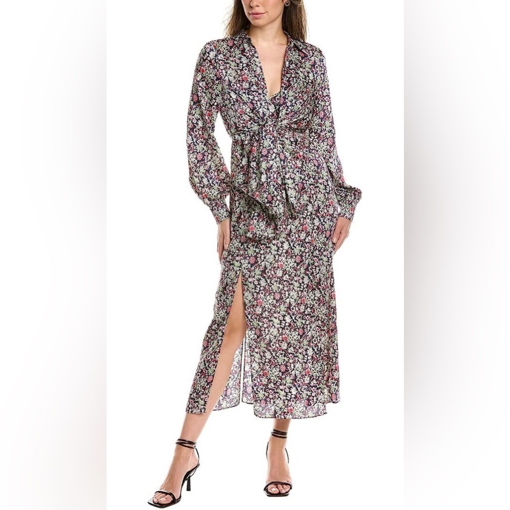 NWT Cinq A Sept Anthropologie Floral Print Layered Dress Tie Up Shacket sz 2 - Picture 5 of 16